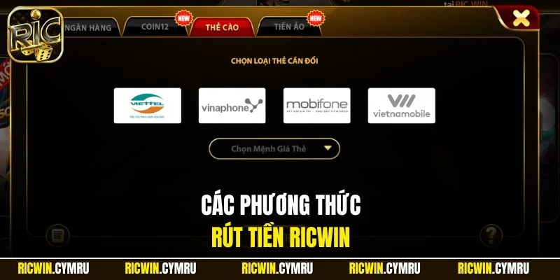 Các phương thức rút tiền RICWIN